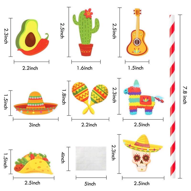 WATINC 80pcs Fiesta Paper Straws, Rainbow Color Striped Drinking Straws for Mexican Theme Party Decoration, Cinco De Mayo Fiesta Party Supplies, Paper Straws Decor for Summer Tropical Birthday Party - Image 2